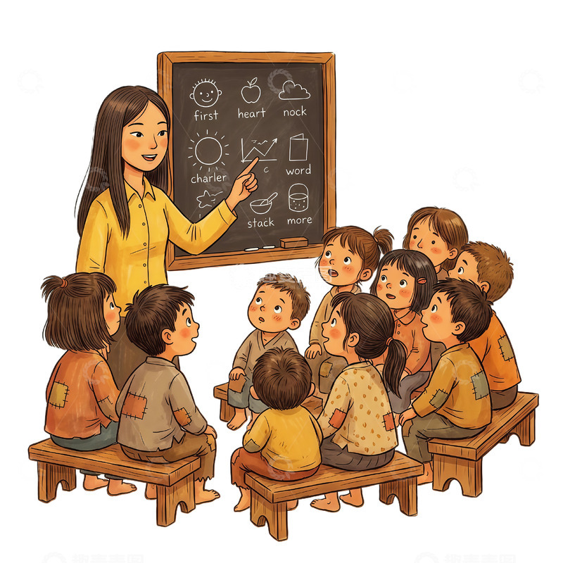 高清大图下载【趣麦麦图】教室授课儿童插画