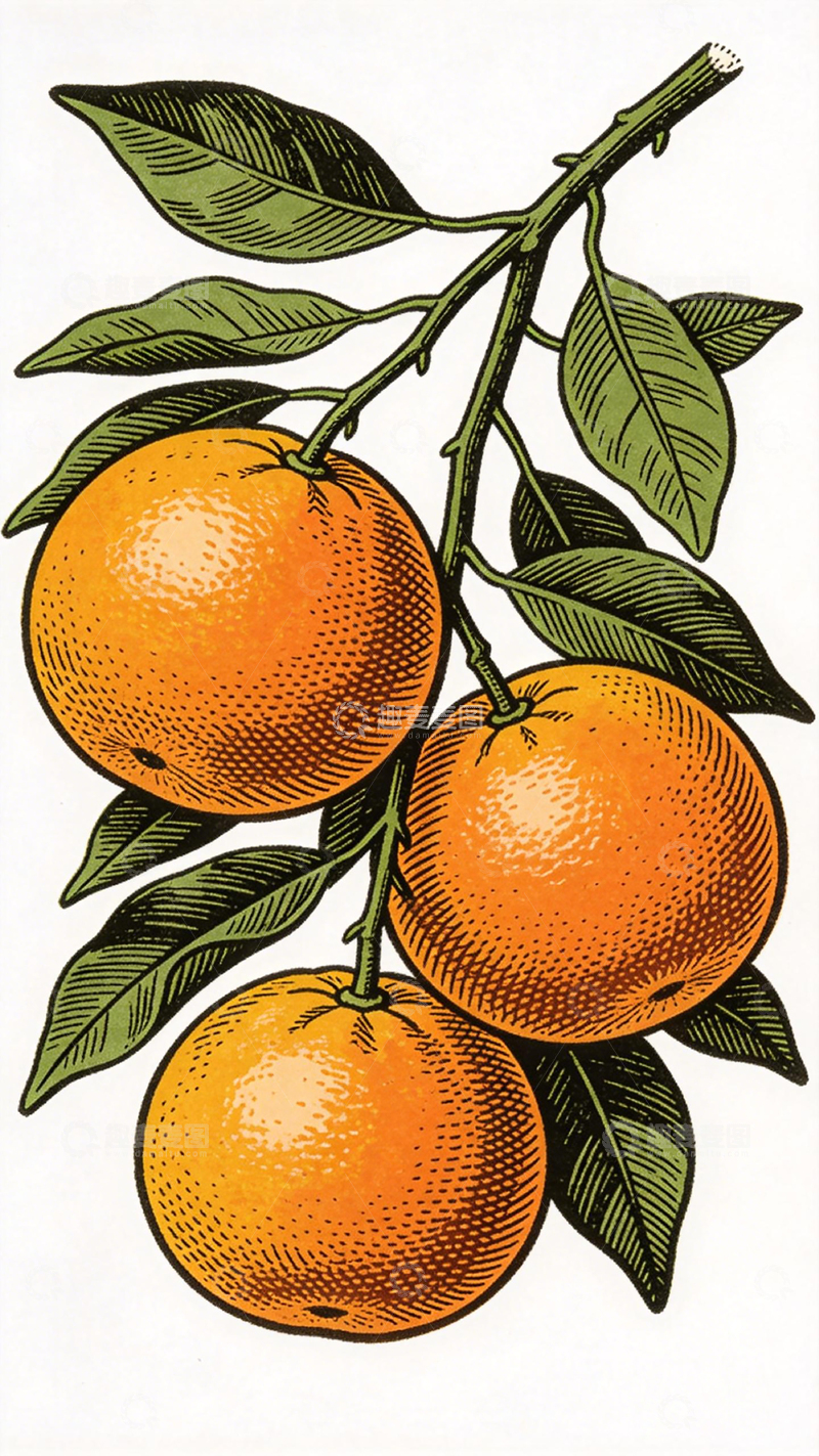 高清大图下载【趣麦麦图】柑橘插画风格水果设计素材