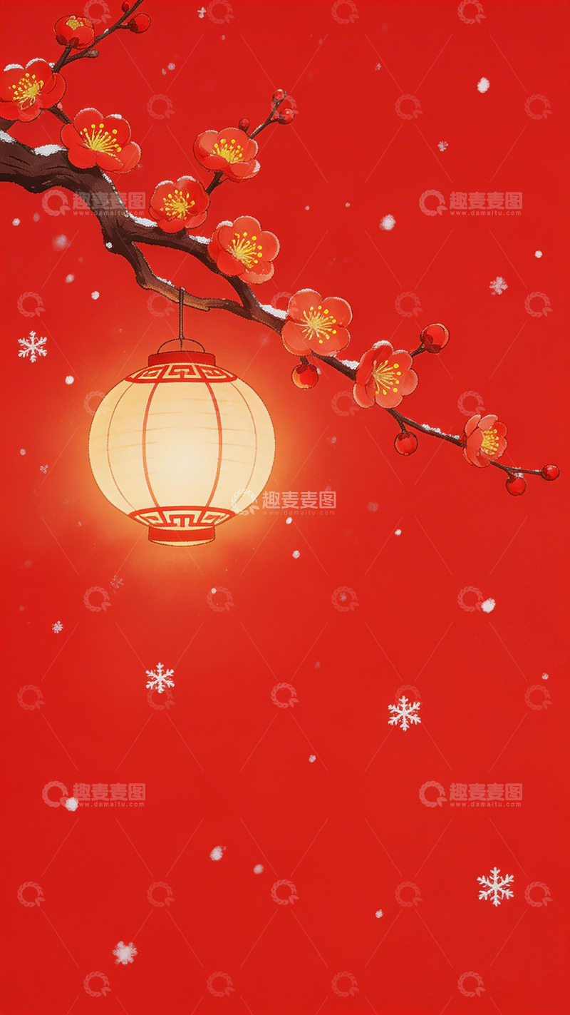 高清大图下载【趣麦麦图】喜庆春节梅花灯笼插画