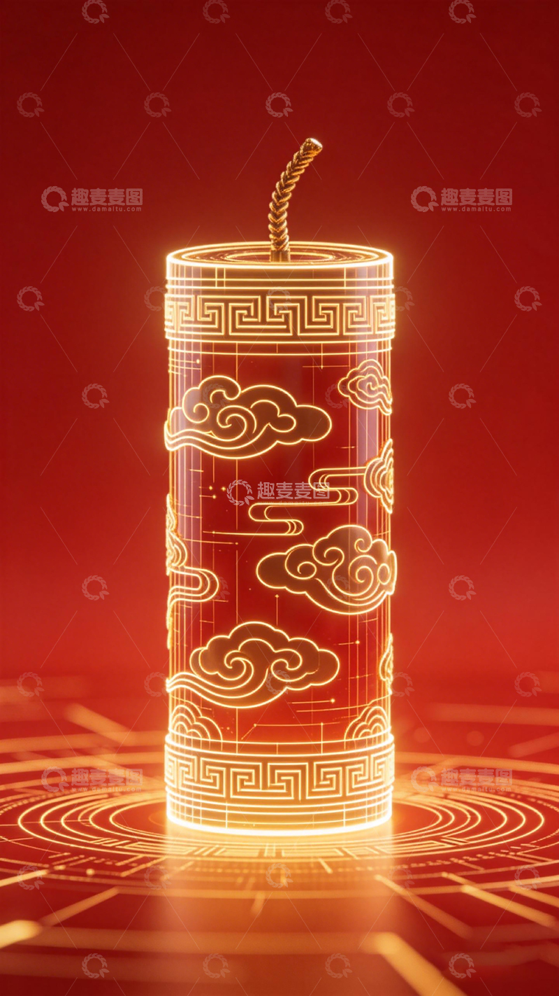 高清大图下载【趣麦麦图】金光祥云圆柱装饰图案