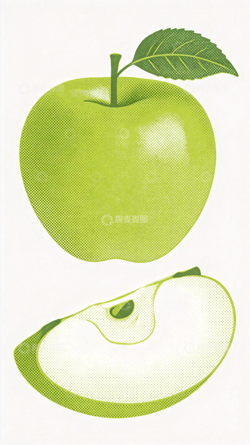 高清大图下载【趣麦麦图】绿色苹果插画设计素材