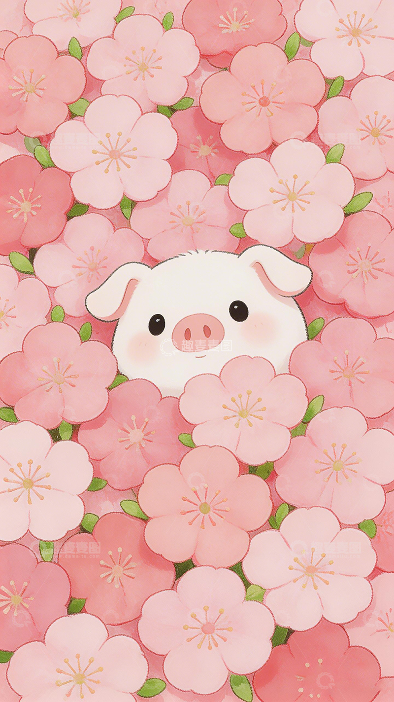 高清大图下载【趣麦麦图】樱花小猪卡通壁纸