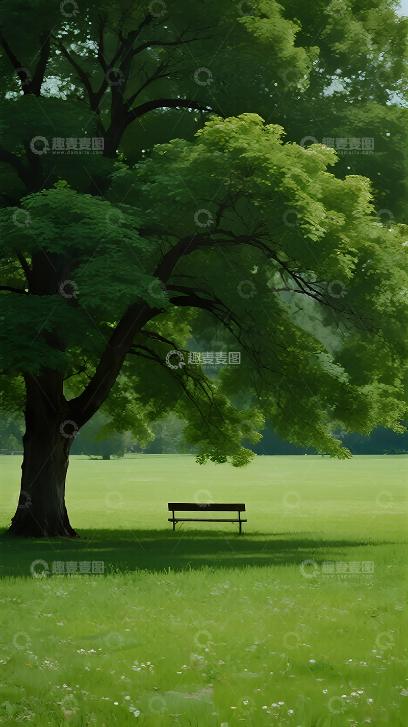 高清大图下载【趣麦麦图】静谧公园大树长凳风景