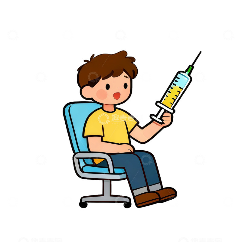 高清大图下载【趣麦麦图】卡通小男孩打针插画