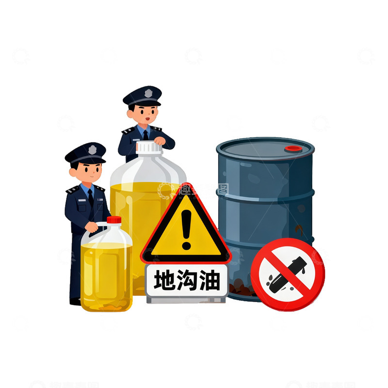 高清大图下载【趣麦麦图】卡通警察地沟油监管图