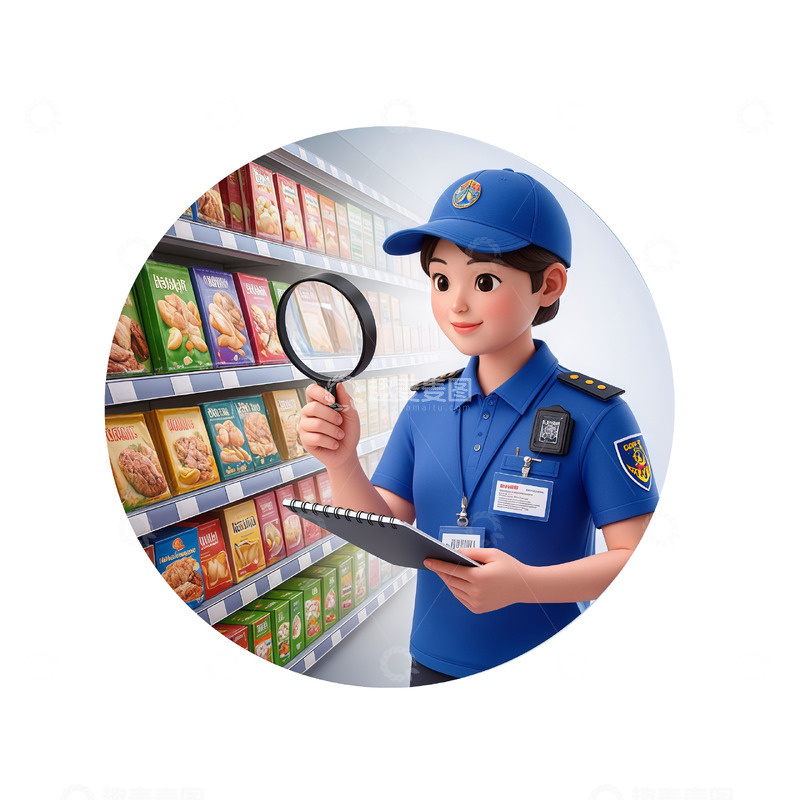高清大图下载【趣麦麦图】卡通食品安全检查员插画