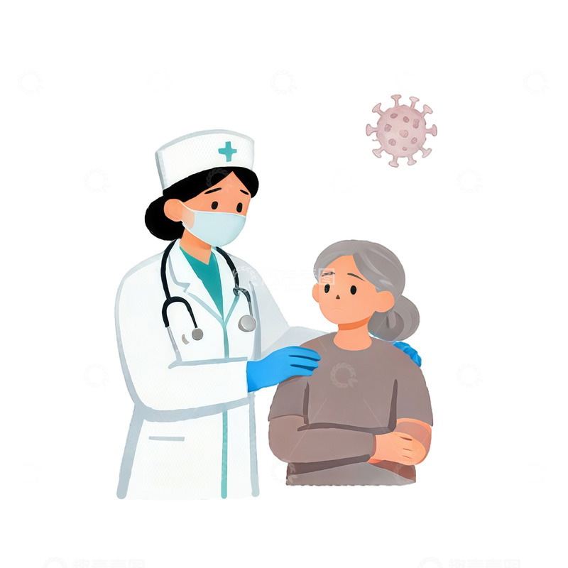 高清大图下载【趣麦麦图】医护关怀老年人卡通插画