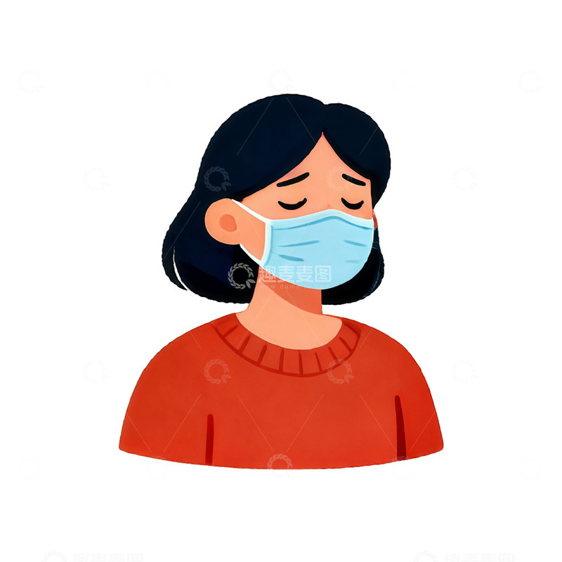 高清大图下载【趣麦麦图】卡通戴口罩女孩插画