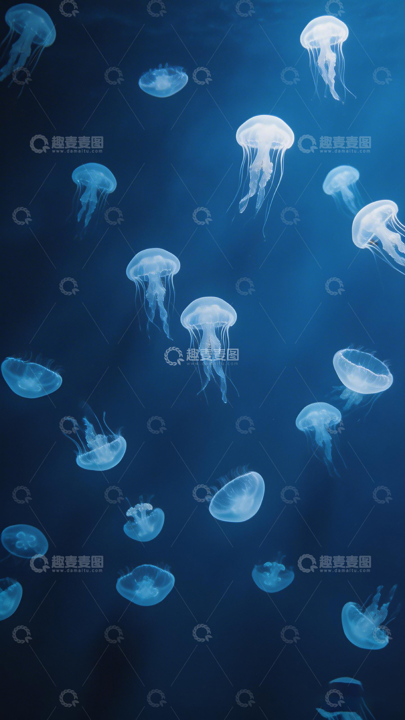 高清大图下载【趣麦麦图】蓝色梦幻水母海洋壁纸