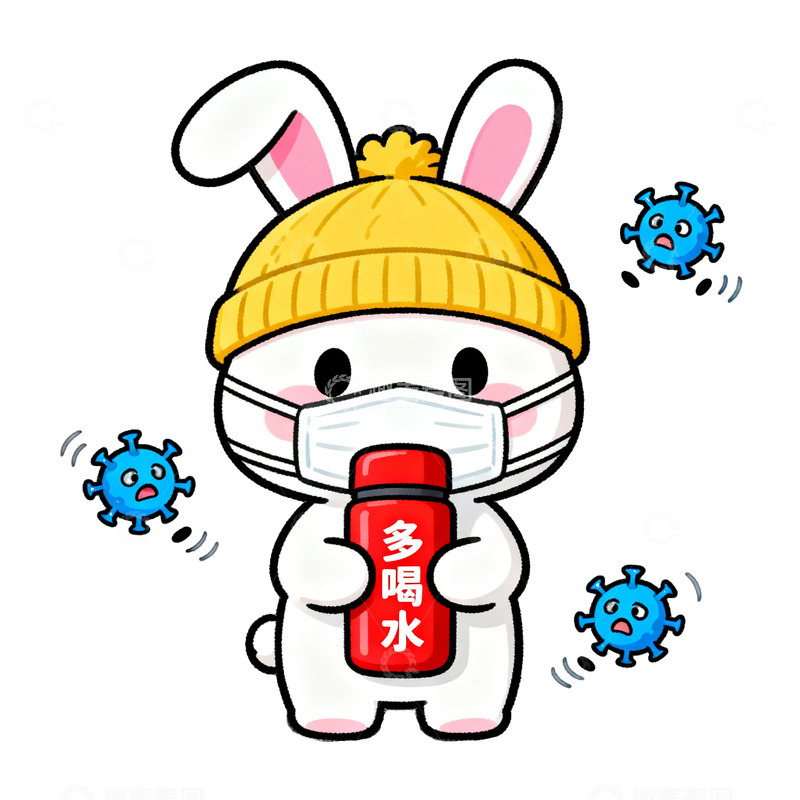 高清大图下载【趣麦麦图】可爱兔防疫多喝水卡通贴纸