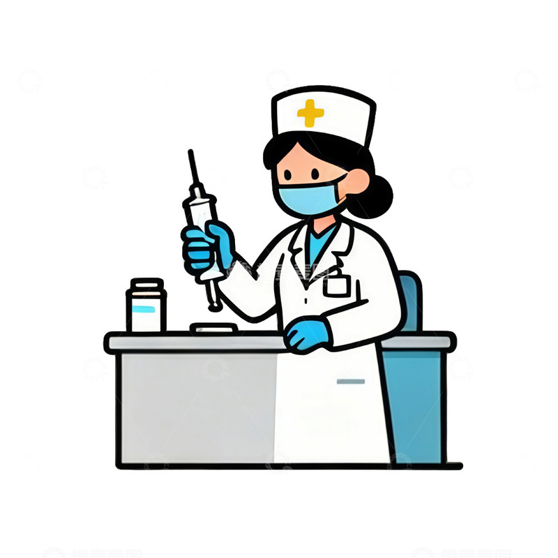 高清大图下载【趣麦麦图】医护简笔画打疫苗场景