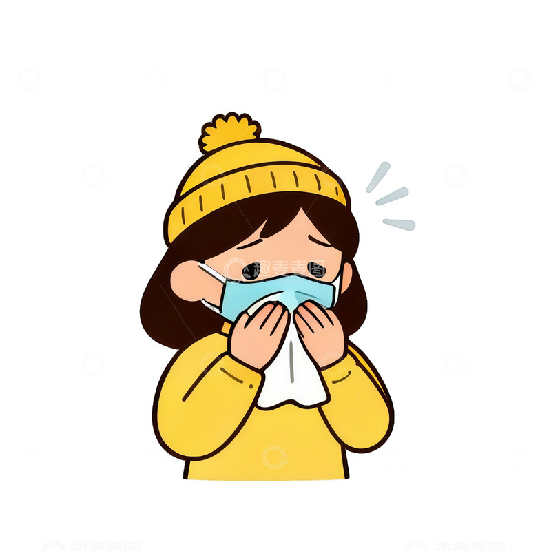 高清大图下载【趣麦麦图】卡通风格女性感冒插画