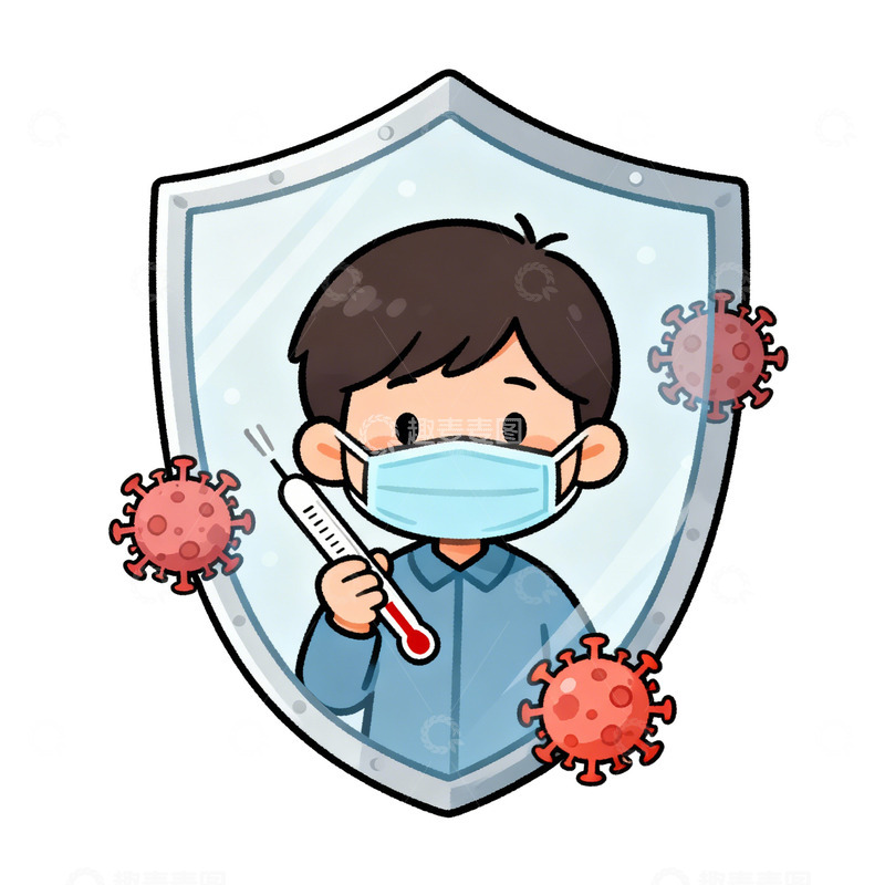 高清大图下载【趣麦麦图】卡通防疫盾牌小男孩插画