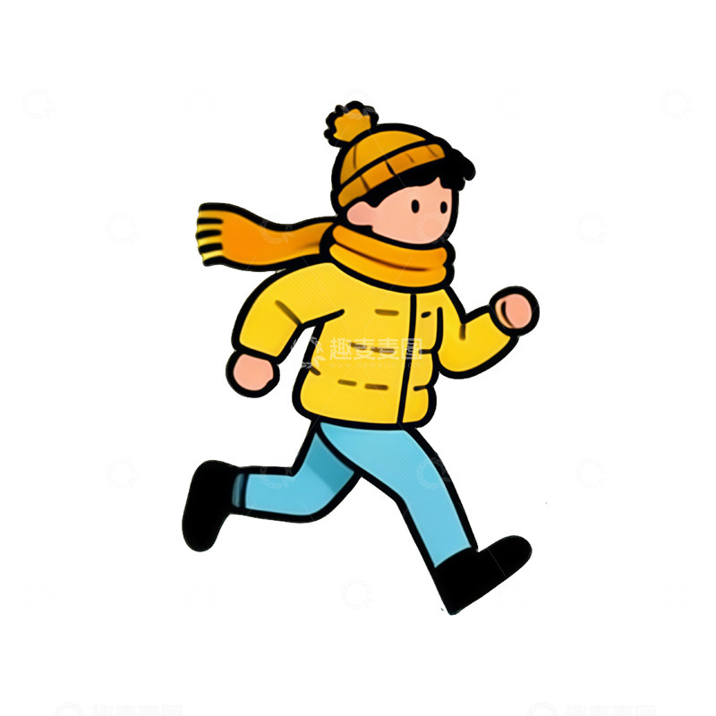 高清大图下载【趣麦麦图】卡通风格冬日跑步男孩插画素材