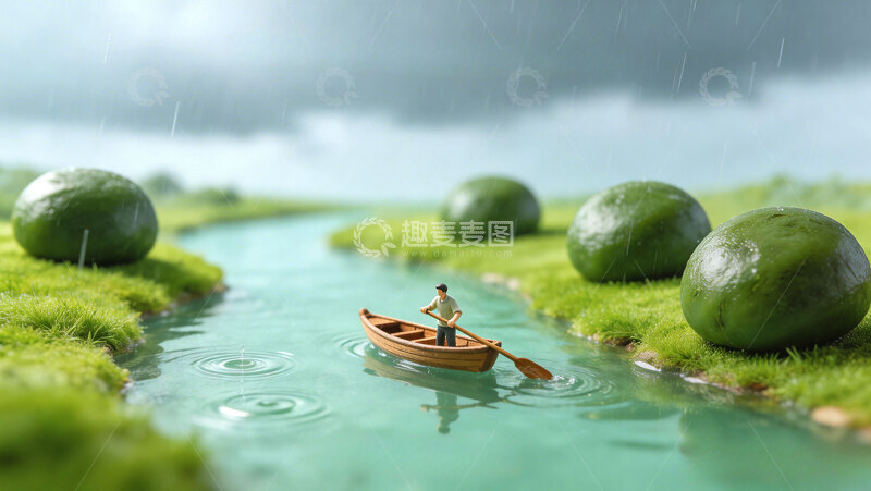 高清大图下载【趣麦麦图】清明节微缩景观划船摄影