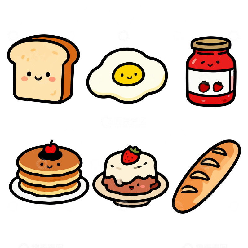 源文件下载【趣麦麦图】卡通早餐美食插画设计元素