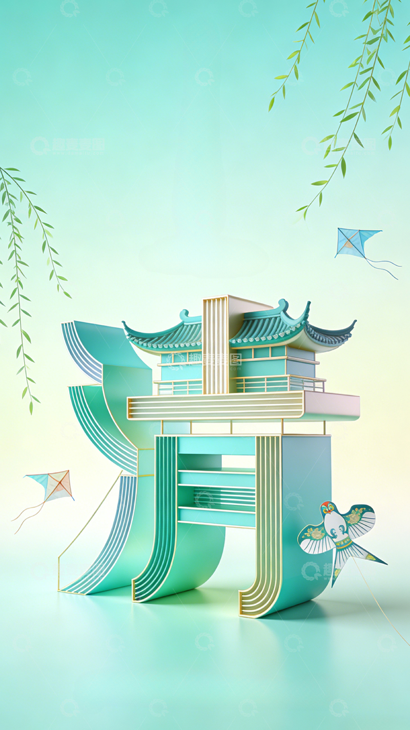 高清大图下载【趣麦麦图】清明节立体海报背景