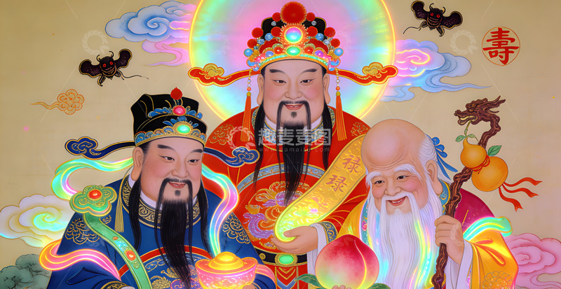 高清大图下载【趣麦麦图】福禄寿传统中国文化神像装饰画
