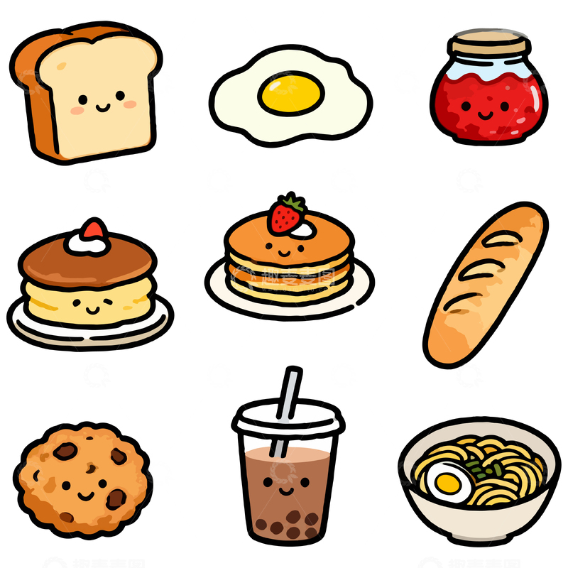 源文件下载【趣麦麦图】可爱卡通早餐美食贴纸设计素材