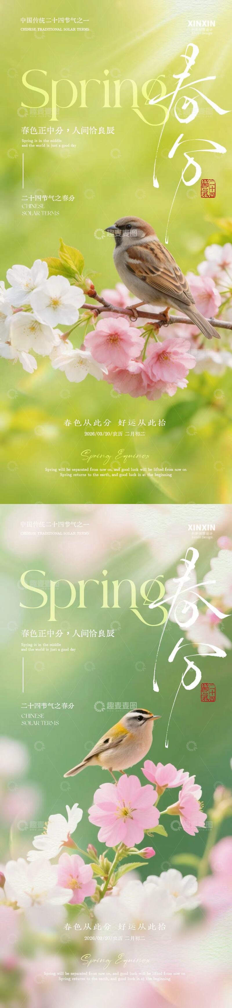 源文件下载【趣麦麦图】春分春日樱花小鸟装饰画设计素材