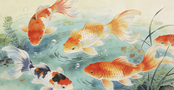 金鱼戏水国画风格装饰画