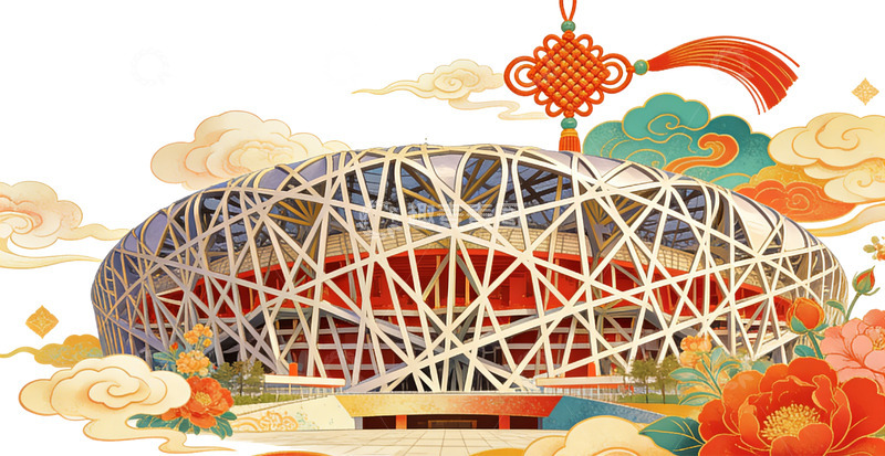 高清大图下载【趣麦麦图】中国风鸟巢建筑插画