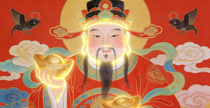 高清大图下载【趣麦麦图】传统中国风财神图像设计素材装饰画