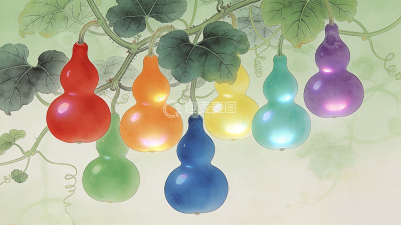 高清大图下载【趣麦麦图】彩绘葫芦悬挂艺术插画装饰画