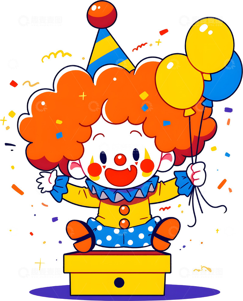 高清大图下载【趣麦麦图】卡通小丑喜庆插画设计素材