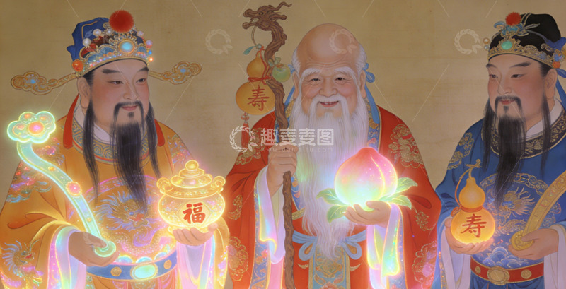 高清大图下载【趣麦麦图】道教神像祝福装饰艺术画装饰画