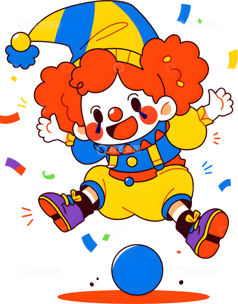 高清大图下载【趣麦麦图】卡通小丑欢乐跳插画