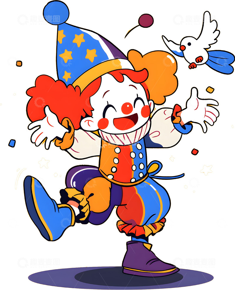 高清大图下载【趣麦麦图】卡通小丑欢乐派对插画
