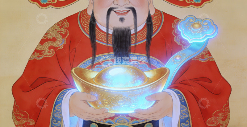 高清大图下载【趣麦麦图】传统中国风神仙持金碗图装饰画