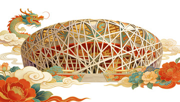 东方元素鸟巢建筑插画