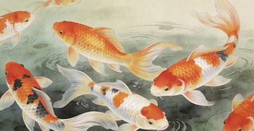 金鱼戏水国画风格装饰画