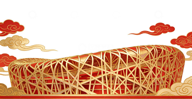高清大图下载【趣麦麦图】鸟巢建筑中国风插画