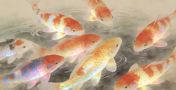 金鱼戏水图水彩画装饰画