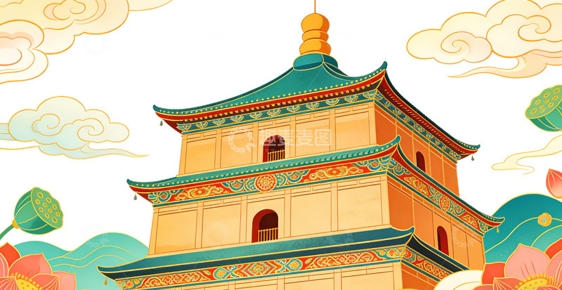 高清大图下载【趣麦麦图】传统中国建筑风格插画