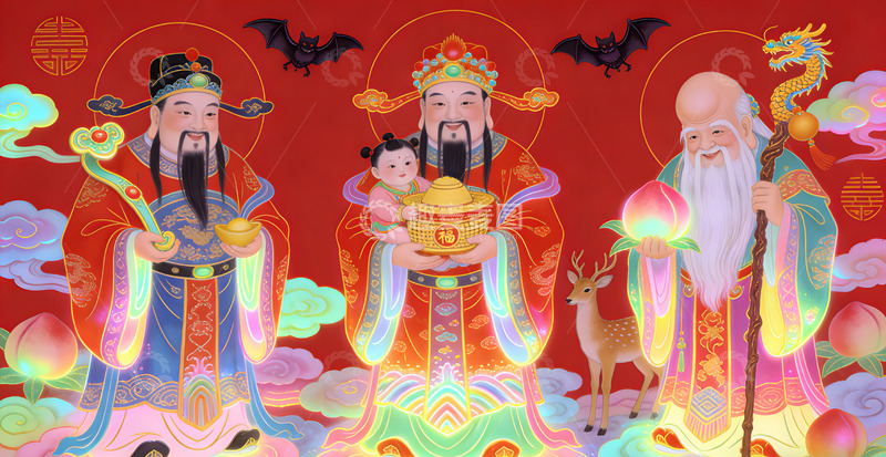 高清大图下载【趣麦麦图】中国传统神话人物插画装饰画