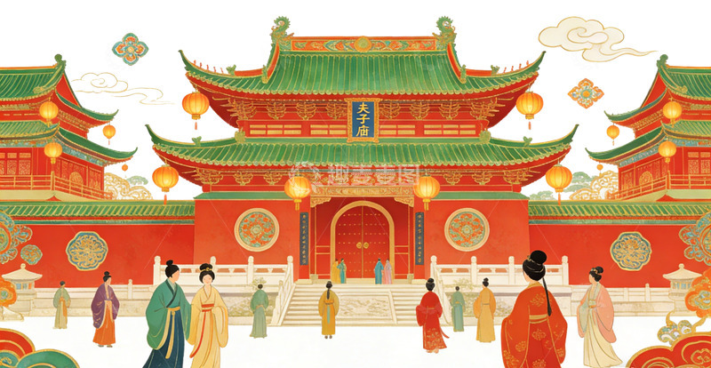 高清大图下载【趣麦麦图】古风水彩宫殿人物插画