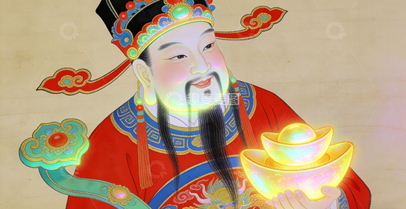 高清大图下载【趣麦麦图】传统中国风财神图像设计素材装饰画