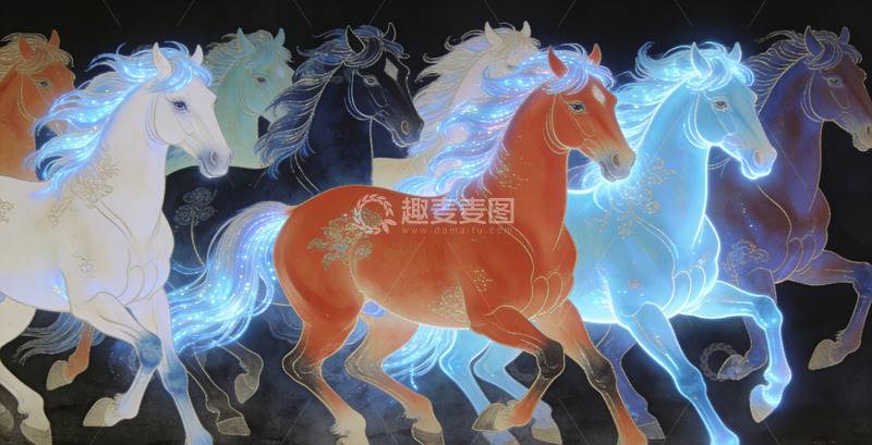 高清大图下载【趣麦麦图】装饰画彩绘骏马奔腾艺术画作