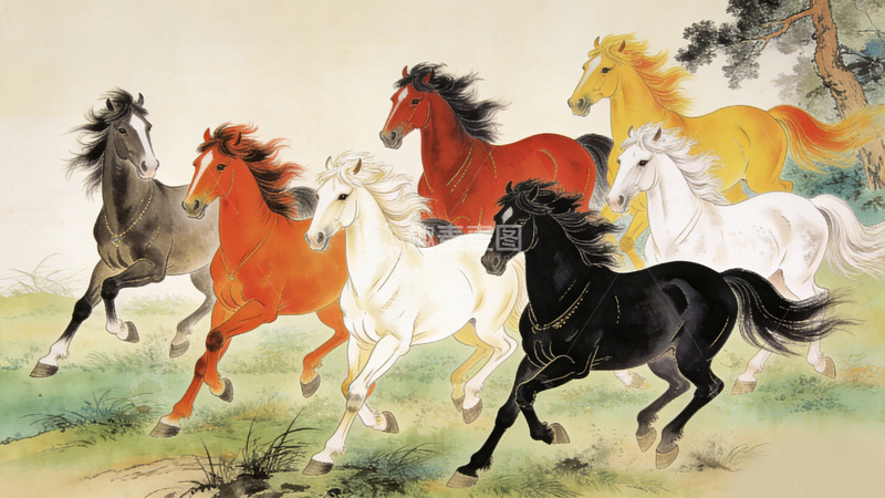 高清大图下载【趣麦麦图】中国画风骏马奔腾图装饰画