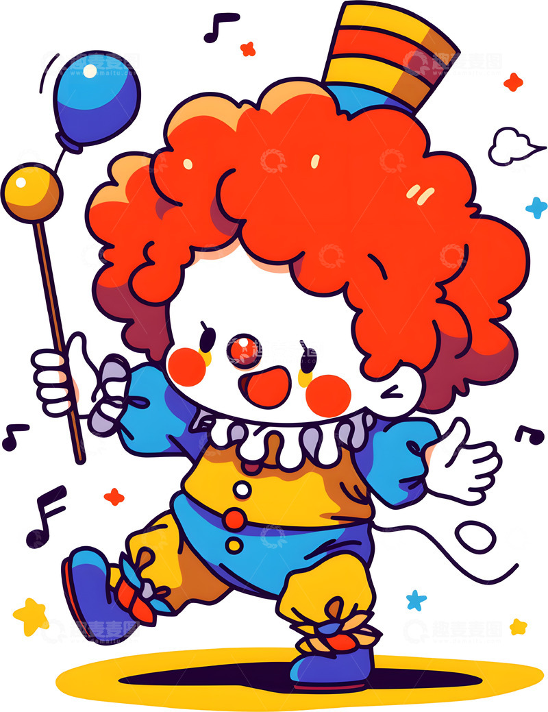 高清大图下载【趣麦麦图】卡通小丑欢乐表演插画
