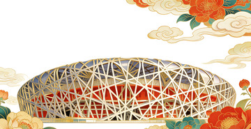 鸟巢建筑图案中国风装饰