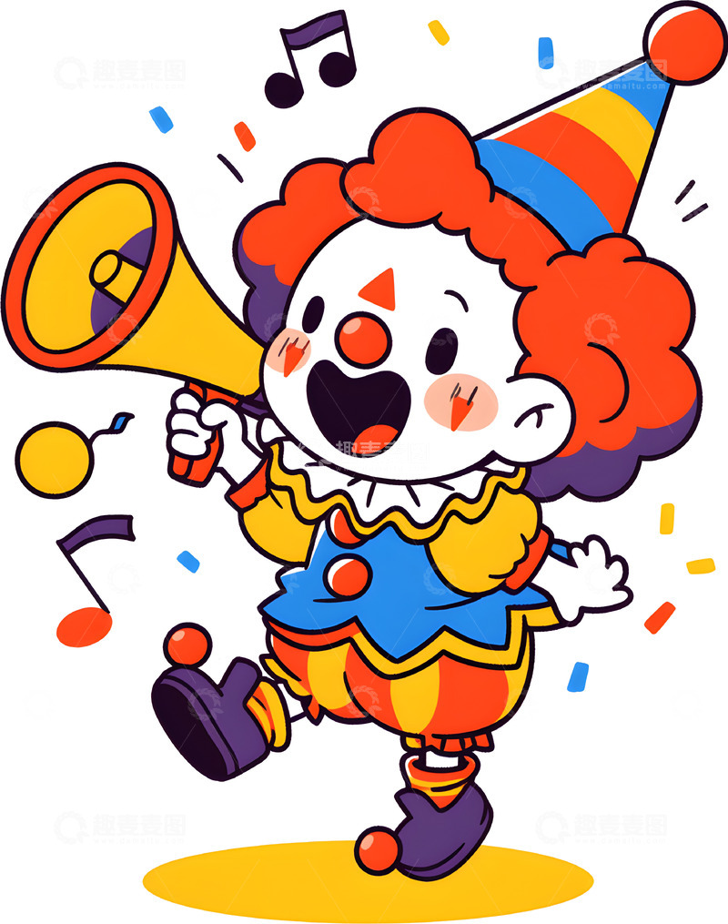 高清大图下载【趣麦麦图】卡通小丑欢乐庆祝插画