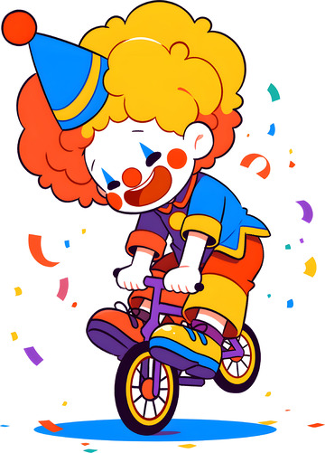 卡通小丑骑车派对插画
