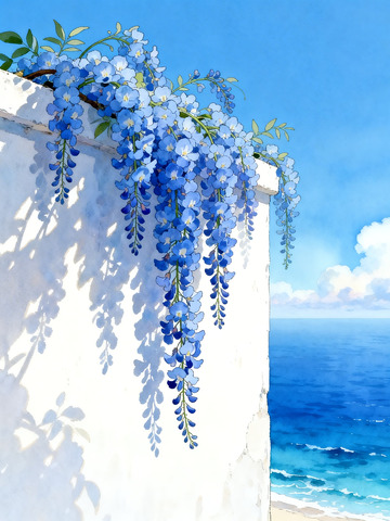 梦幻白墙蓝花4