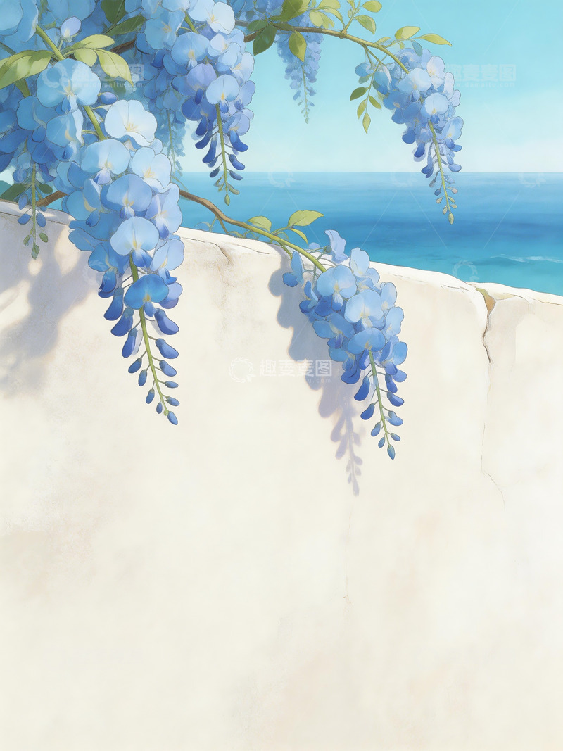 高清大图下载【趣麦麦图】梦幻白墙蓝花3