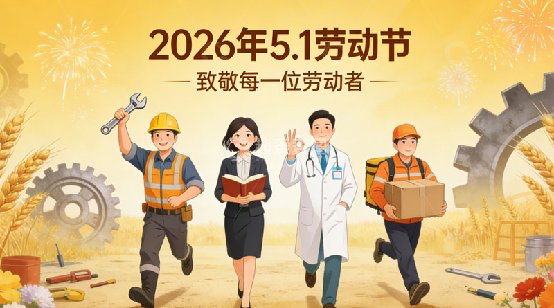 高清大图下载【趣麦麦图】工人庆祝劳动节插画设计素材